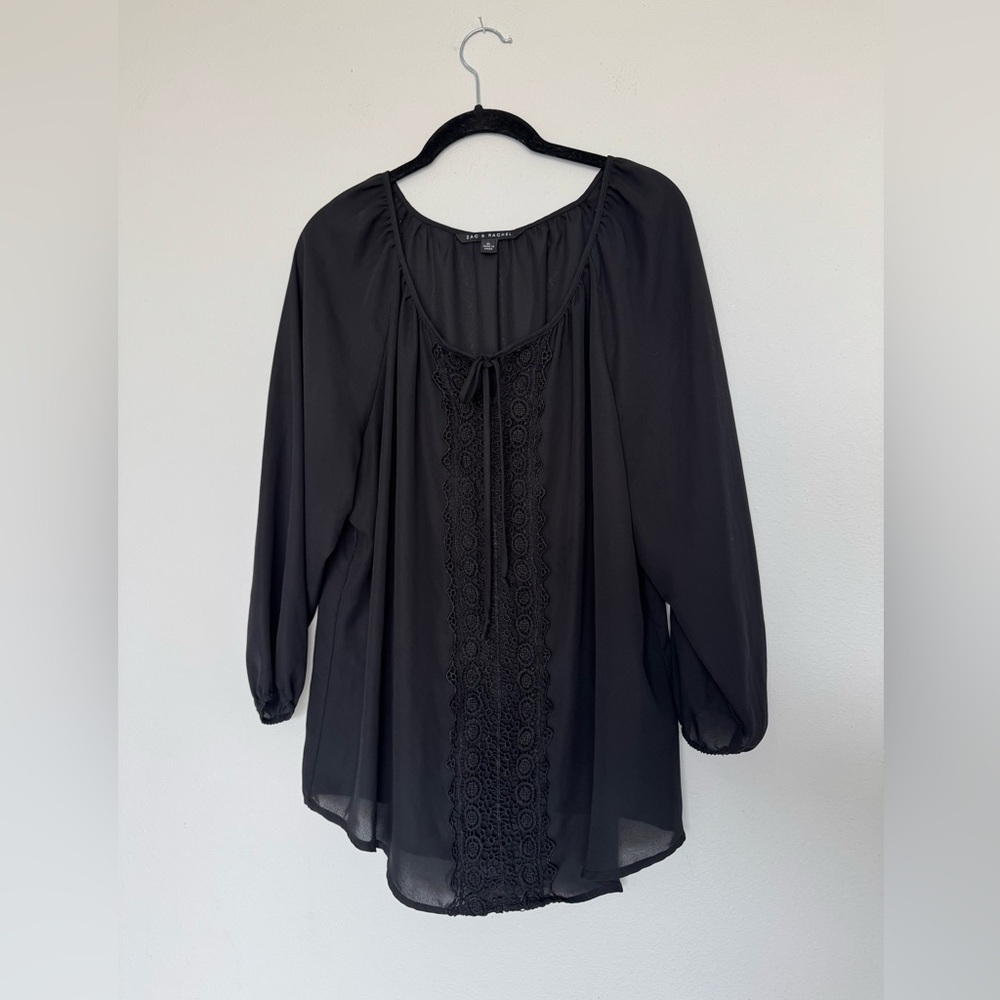 Zac & Rachel Women's Sheer Black Lightweight Neutral Office Dress Blouse Size XL